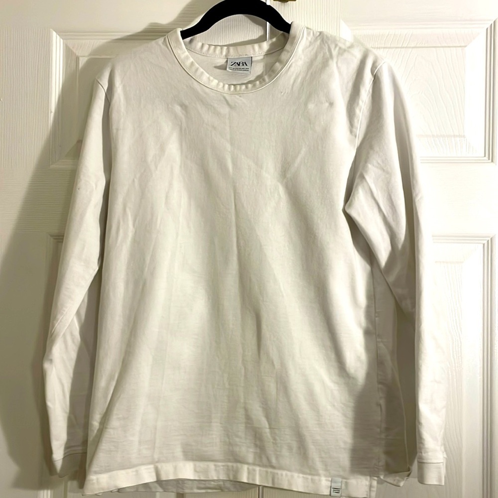 Zara plain white cotton long sleeve tshirt medium
